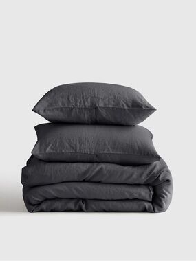 QUINCE European Linen Duvet Cover Set King/Cal King Charcoal 0558